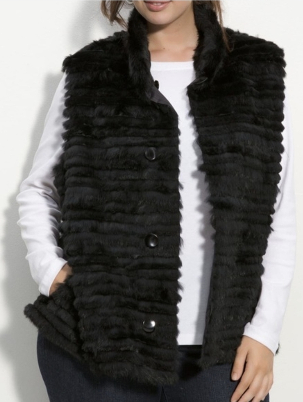 George Simonton Couture Genuine Rabbit Fur & Silk Reversible Vest Size 2X